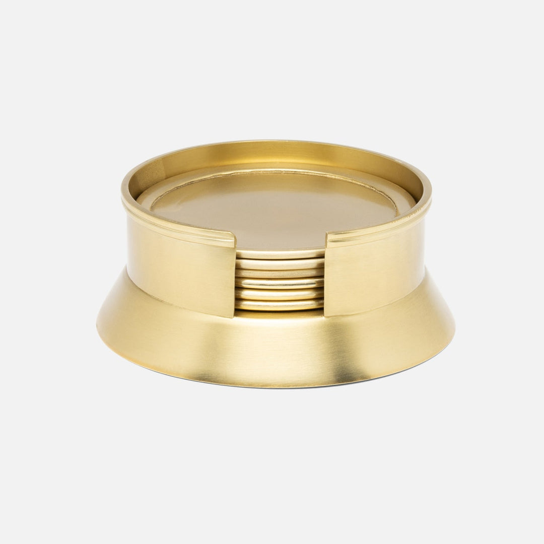 Mancini Gold Round Coaster Set Of 6 Matte Brass