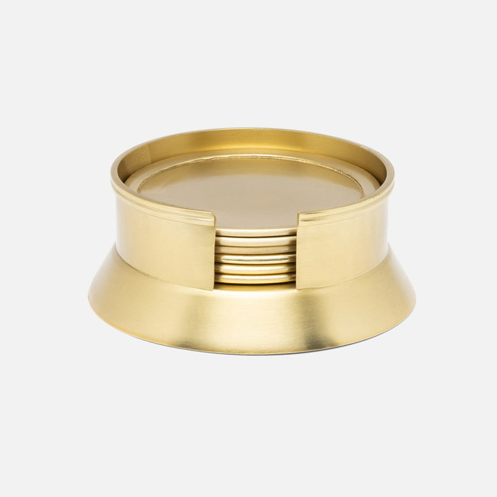 Mancini Gold Round Coaster Set Of 6 Matte Brass