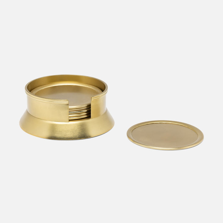 Mancini Gold Round Coaster Set Of 6 Matte Brass