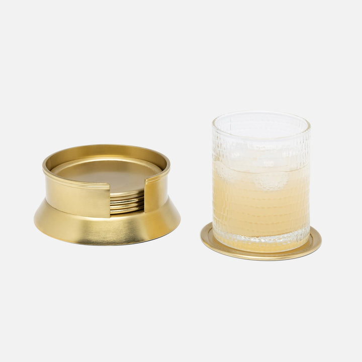 Mancini Gold Round Coaster Set Of 6 Matte Brass