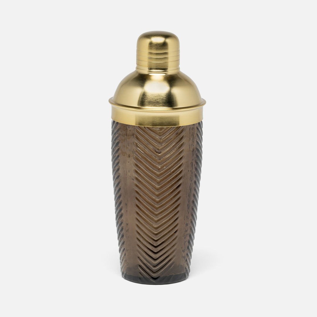 Mancini Smoke/Gold Cocktail Shaker Textured Glass/Matte Brass