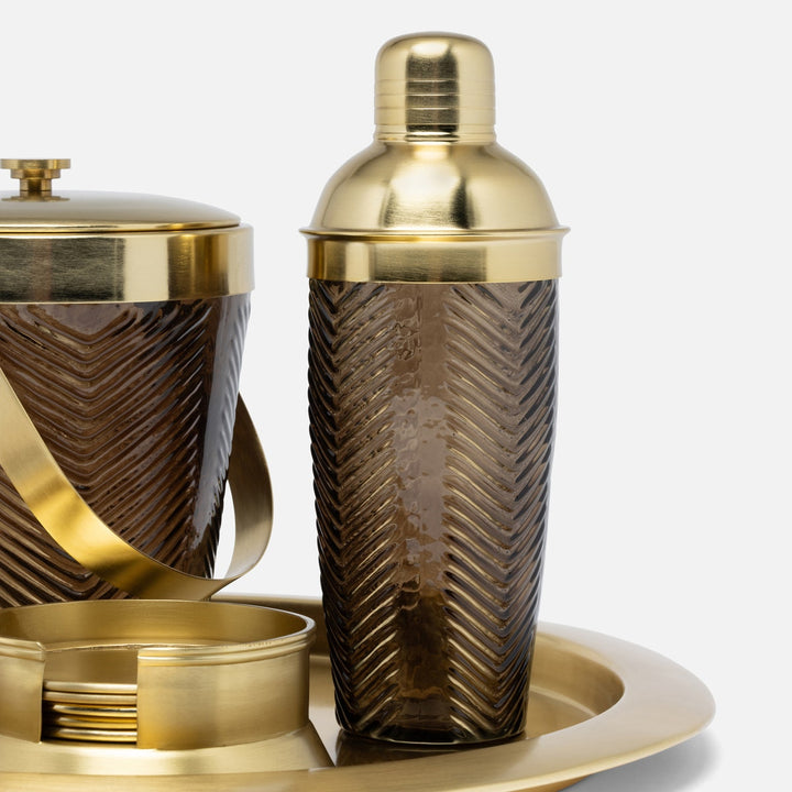 Mancini Smoke/Gold Cocktail Shaker Textured Glass/Matte Brass