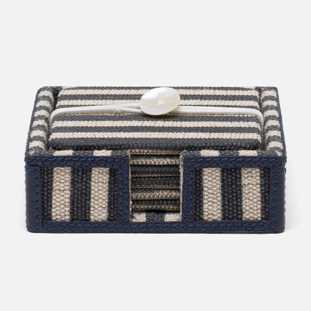 Martello Navy/Natural Striped Coaster Set Of 6 Cotton Jute/Leather