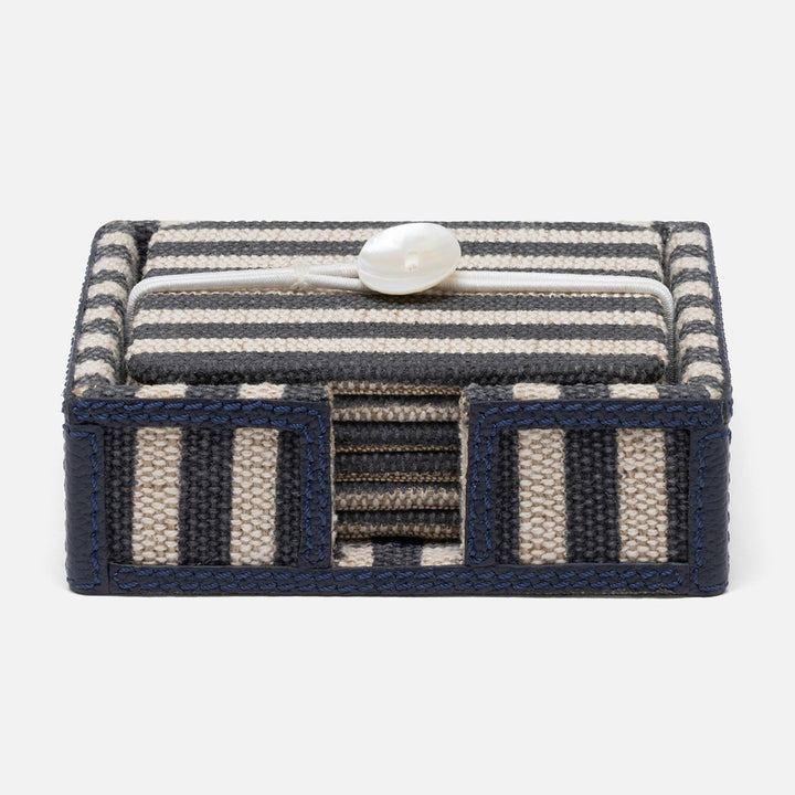 Martello Navy/Natural Striped Coaster Set Of 6 Cotton Jute/Leather
