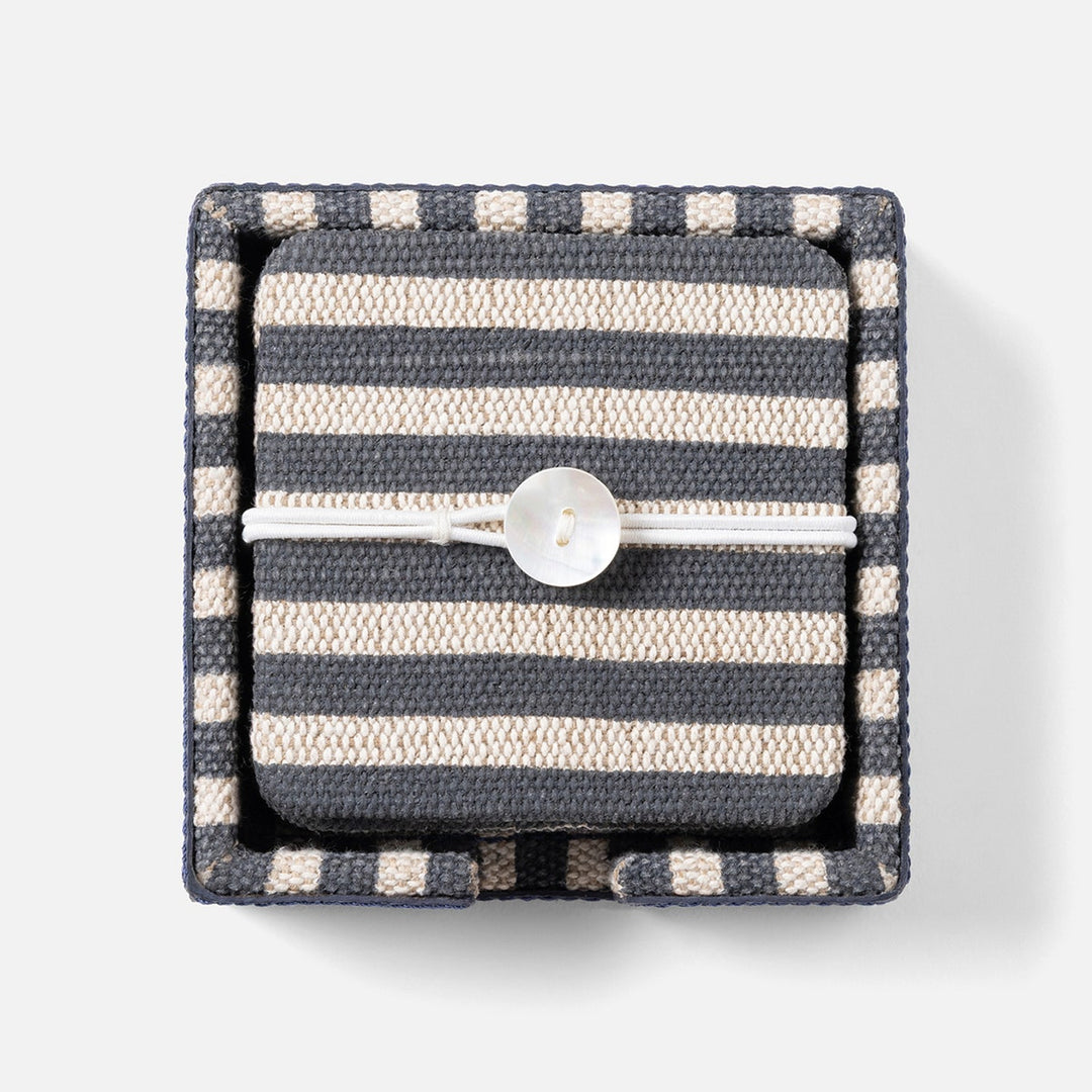 Martello Navy/Natural Striped Coaster Set Of 6 Cotton Jute/Leather