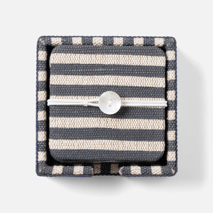 Martello Navy/Natural Striped Coaster Set Of 6 Cotton Jute/Leather