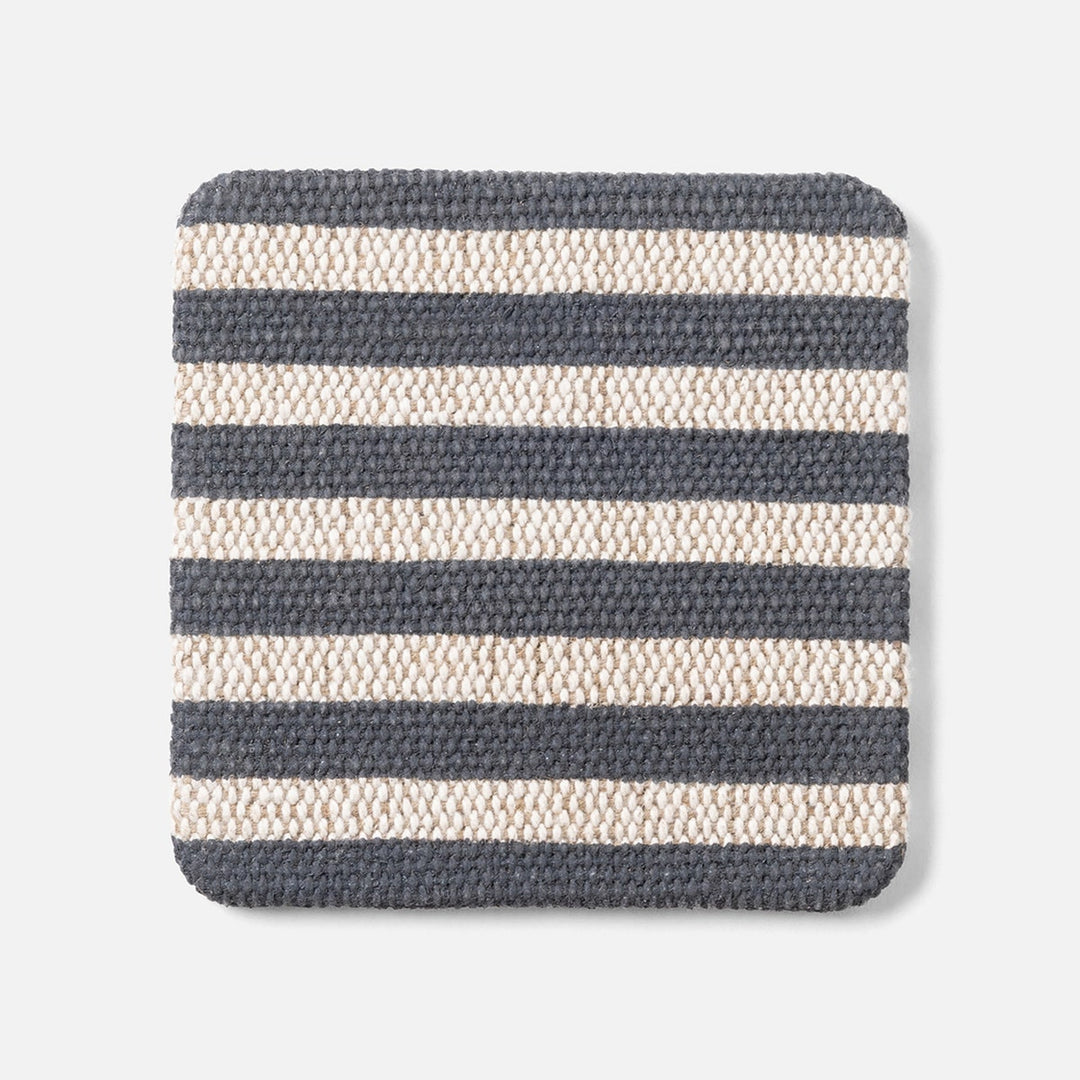 Martello Navy/Natural Striped Coaster Set Of 6 Cotton Jute/Leather