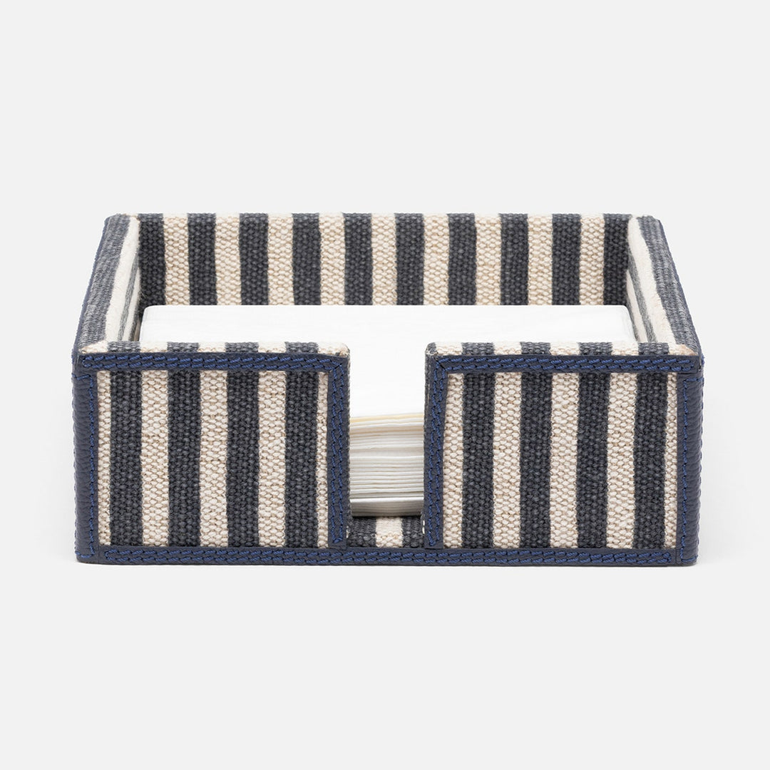 Martello Navy/Natural Striped Luncheon Napkin Holder Cotton Jute/Leather Pack/2
