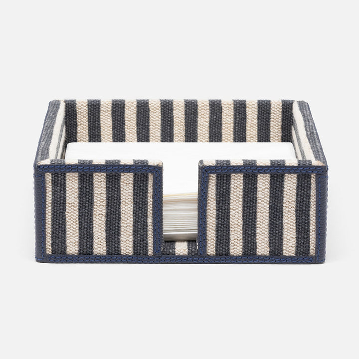 Martello Navy/Natural Striped Luncheon Napkin Holder Cotton Jute/Leather Pack/2