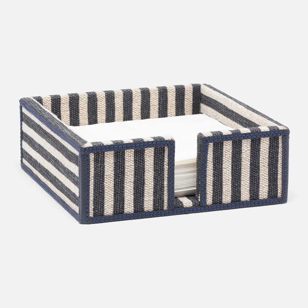 Martello Navy/Natural Striped Luncheon Napkin Holder Cotton Jute/Leather Pack/2