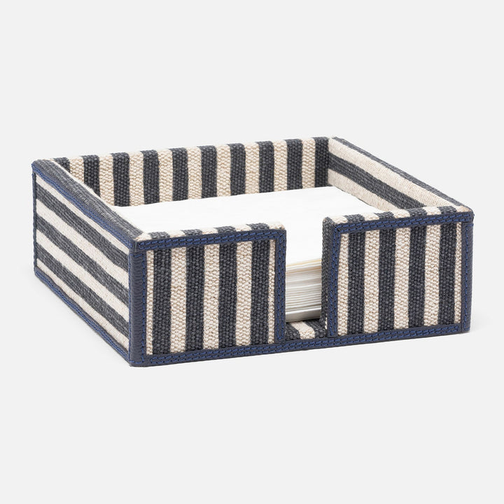 Martello Navy/Natural Striped Luncheon Napkin Holder Cotton Jute/Leather Pack/2
