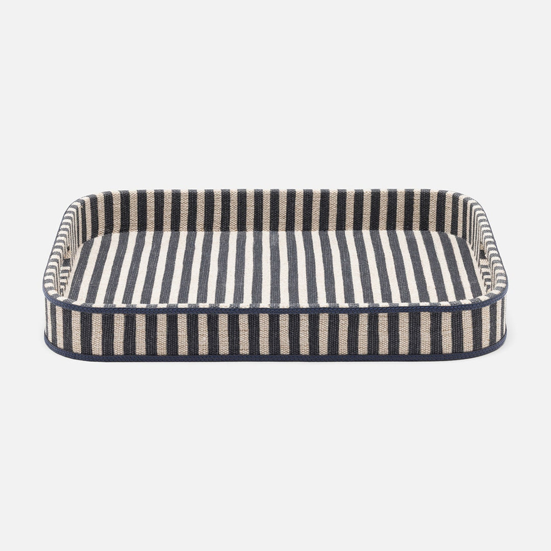 Martello Navy/Natural Striped Tray Rectangular Cotton Jute/Leather
