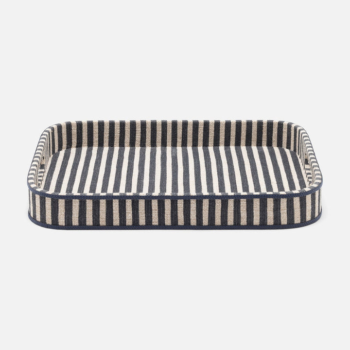 Martello Navy/Natural Striped Tray Rectangular Cotton Jute/Leather