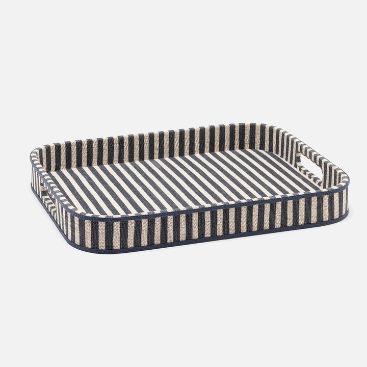 Martello Navy/Natural Striped Tray Rectangular Cotton Jute/Leather