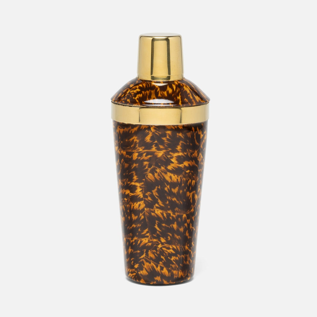 Maximilian High Gloss/Gold Cocktail Shaker Faux Tortoise/Brass