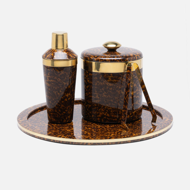 Maximilian High Gloss/Gold Cocktail Shaker Faux Tortoise/Brass