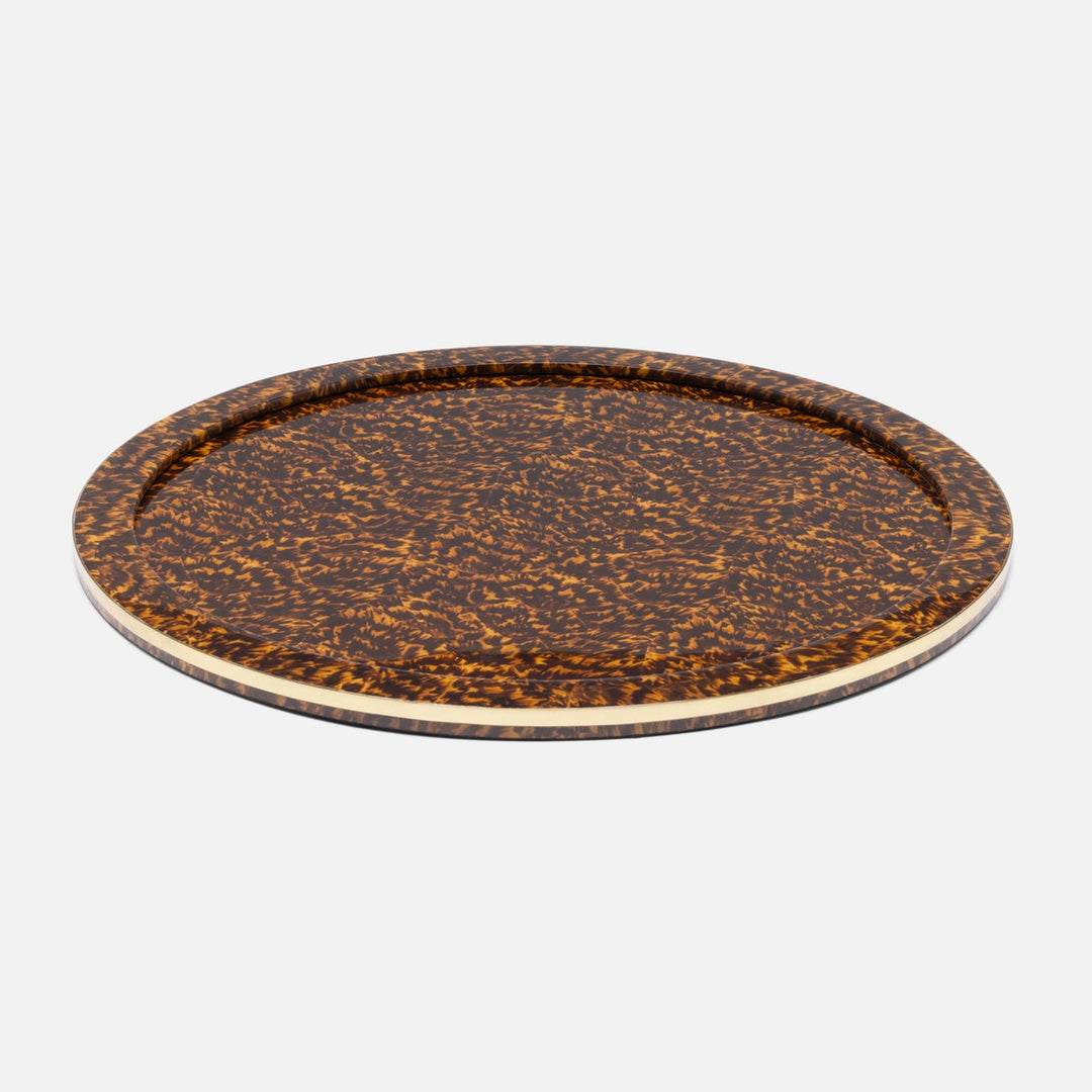 Maximilian High Gloss/Gold Round Tray Faux Tortoise/Brass