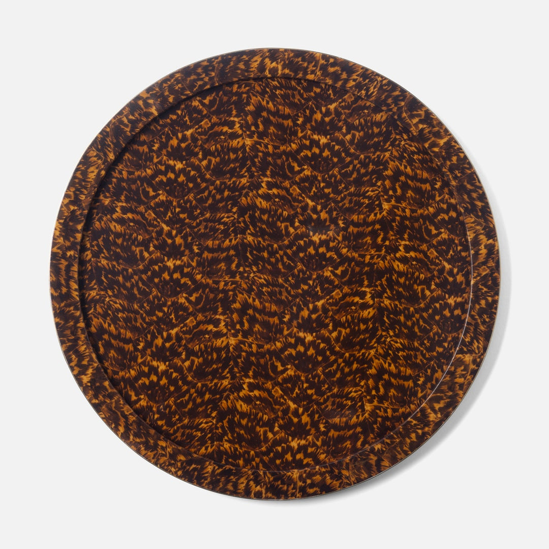 Maximilian High Gloss/Gold Round Tray Faux Tortoise/Brass