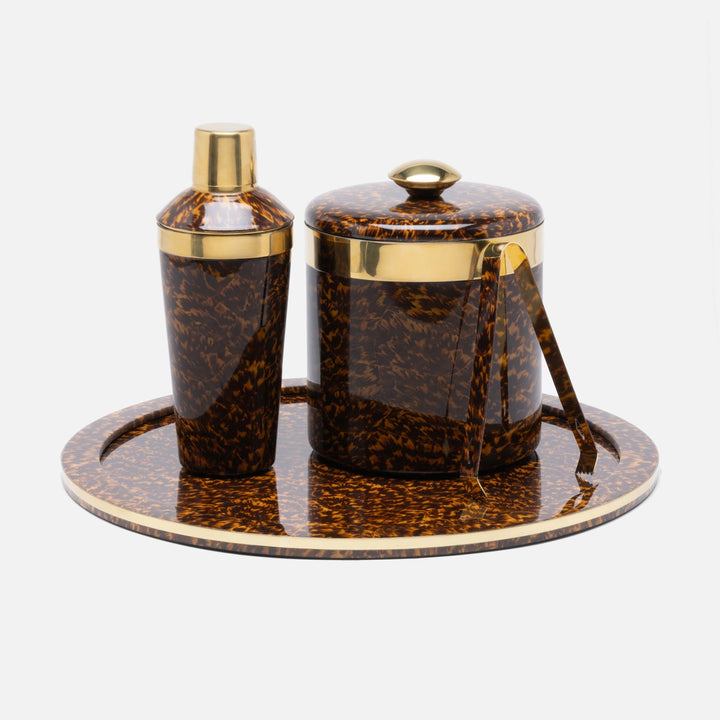 Maximilian High Gloss/Gold Round Tray Faux Tortoise/Brass