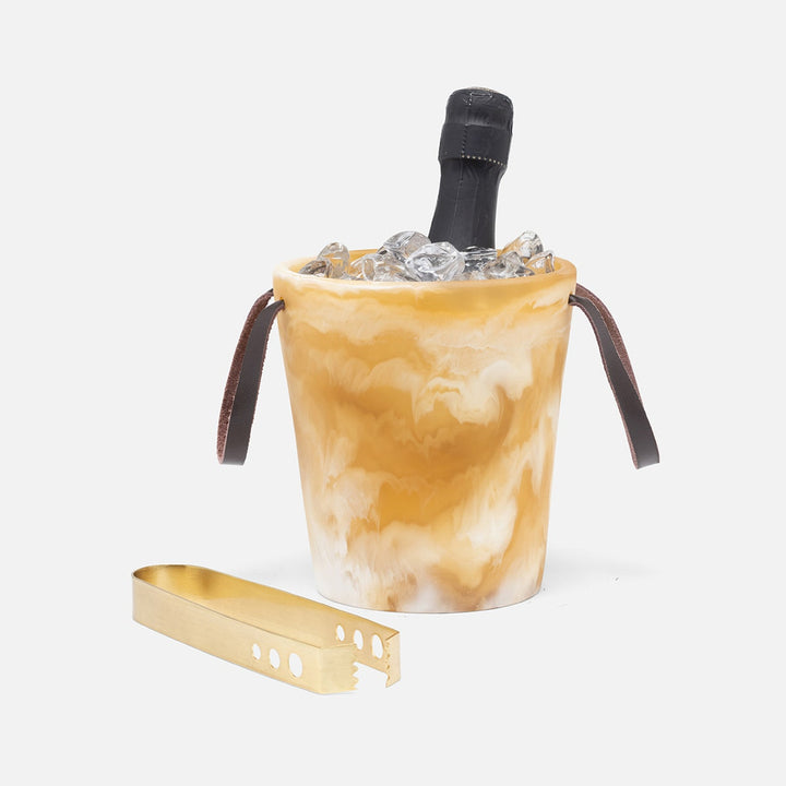 Wesley Amber Swirled/Matte Gold Champagne Bucket W/ Tongs Mini Resin/Brass