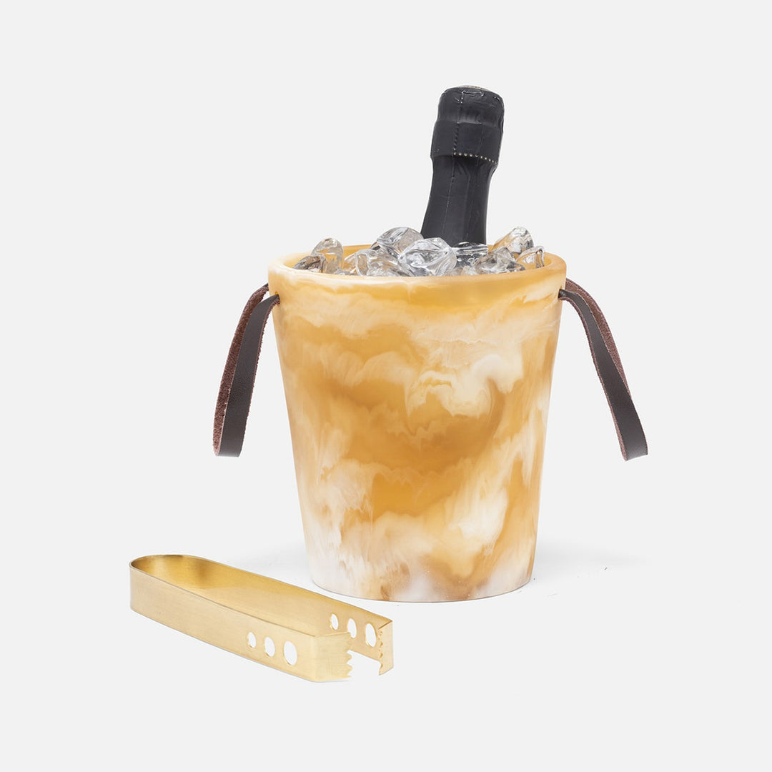 Wesley Black Swirled/Matte Gold Champagne Bucket W/ Tongs Mini Resin/Brass