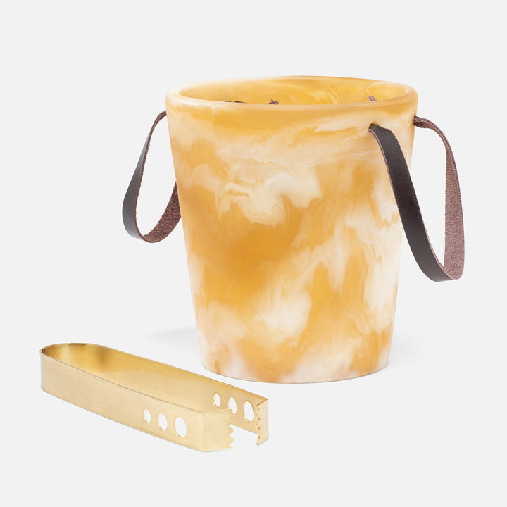 Wesley Amber Swirled/Matte Gold Champagne Bucket W/ Tongs Mini Resin/Brass