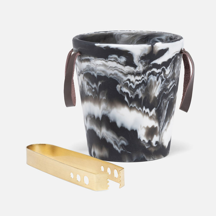Wesley Black Swirled/Matte Gold Champagne Bucket W/ Tongs Mini Resin/Brass