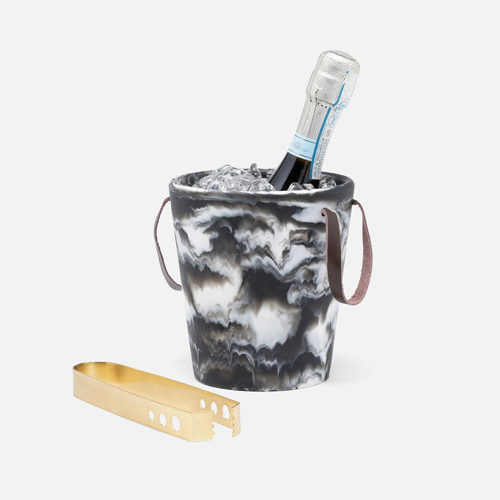 Wesley Black Swirled/Matte Gold Champagne Bucket W/ Tongs Mini Resin/Brass
