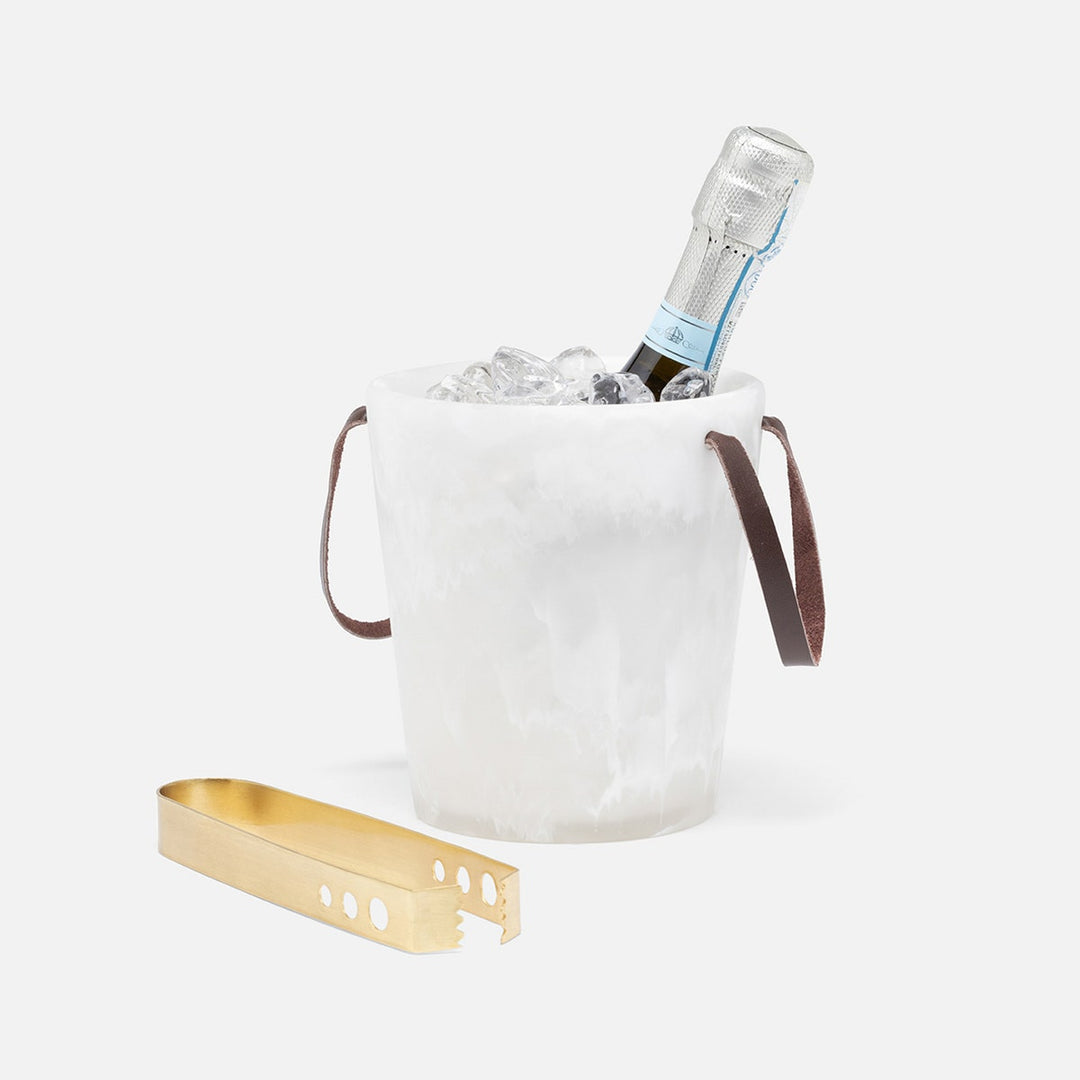 Wesley White Swirled/Matte Gold Champagne Bucket W/ Tongs Mini Resin/Brass