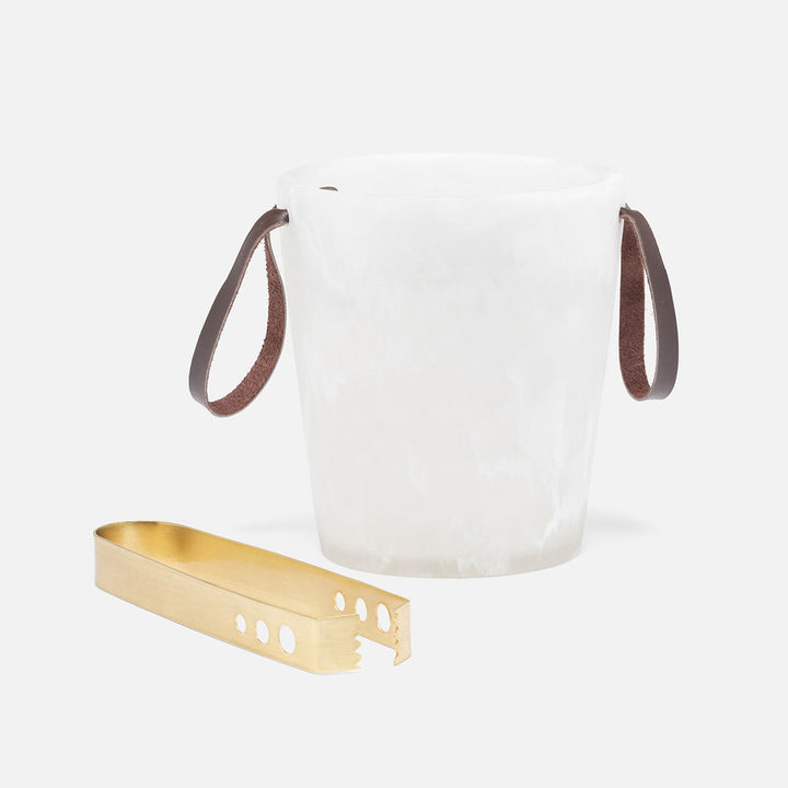 Wesley White Swirled/Matte Gold Champagne Bucket W/ Tongs Mini Resin/Brass