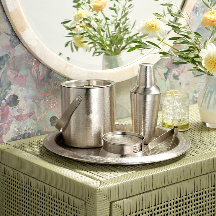 Winsford Matte Pewter Coasters Set Of 6 Hammered Brass
