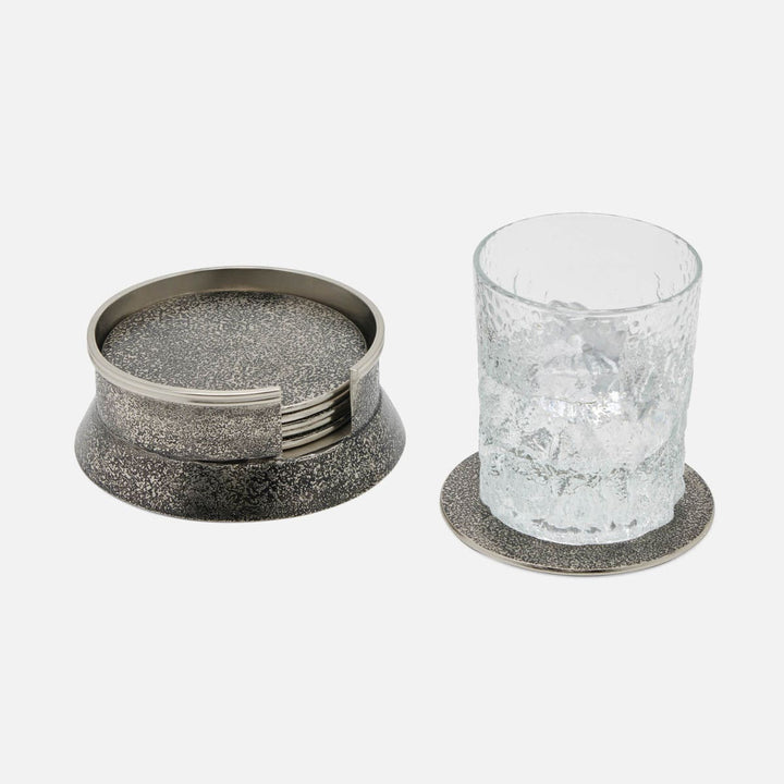 Zaxton Pewter Coasters Set Of 6 Acid Etching