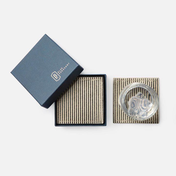 Arlo Brown Candy Striped Square Coasters Boxed Set Of 4