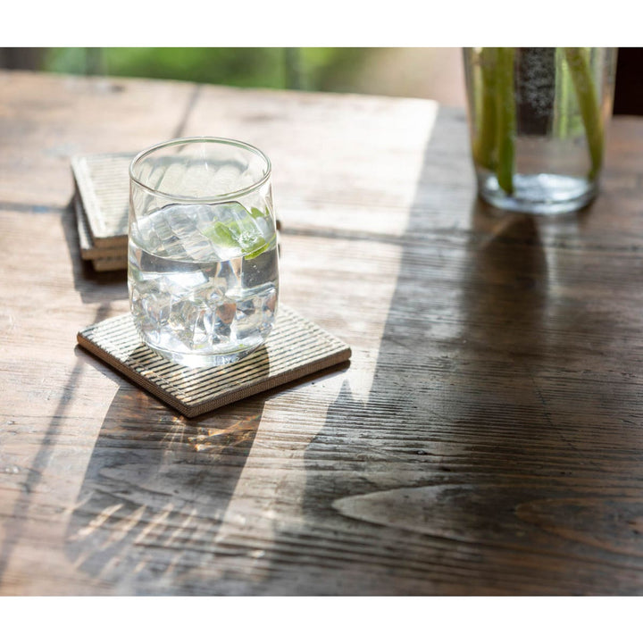 Arlo Brown Candy Striped Square Coasters Boxed Set Of 4