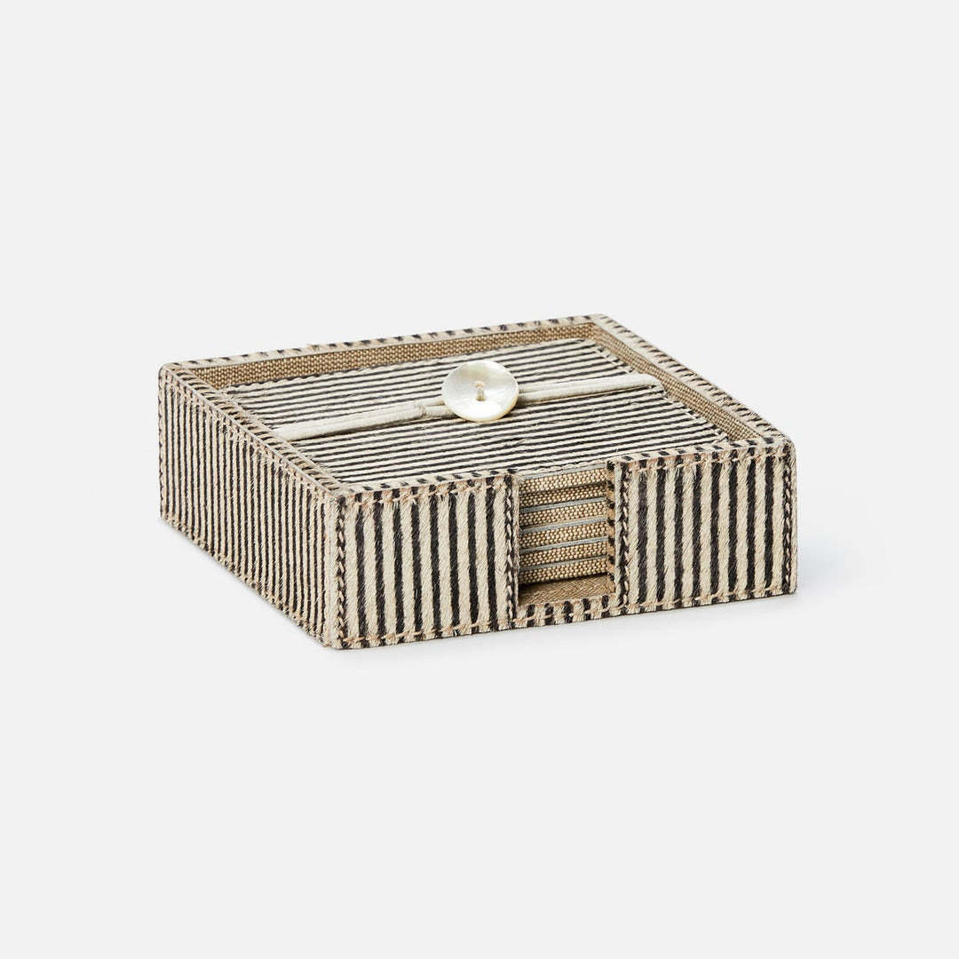 Bandar Brown Candy Striped Coasters Set Of 6 Hair-On-Hide
