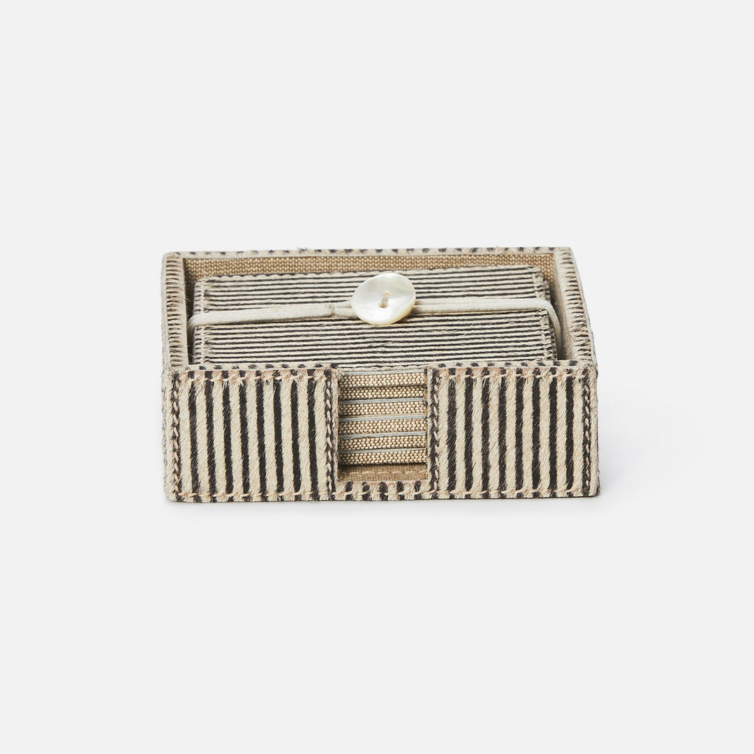 Bandar Brown Candy Striped Coasters Set Of 6 Hair-On-Hide