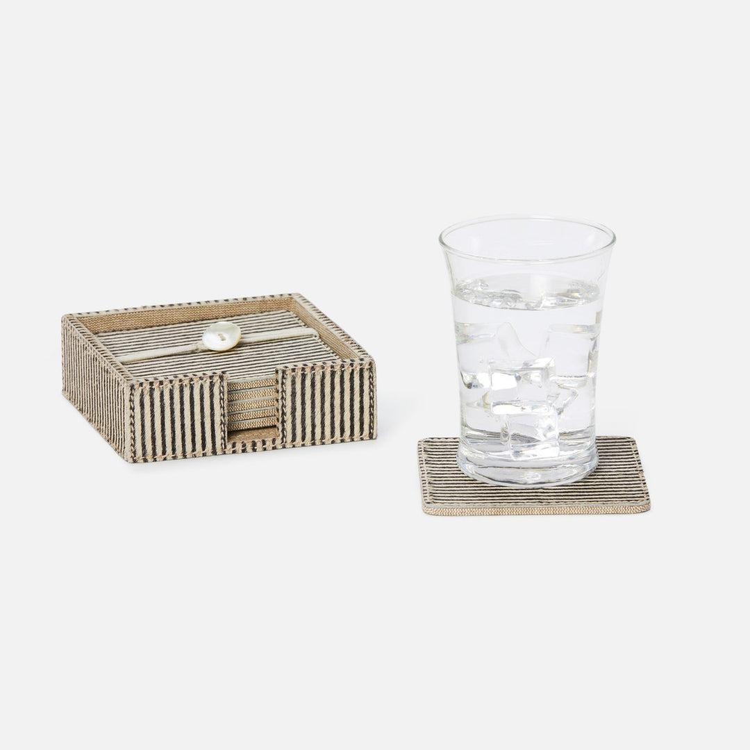 Bandar Brown Candy Striped Coasters Set Of 6 Hair-On-Hide