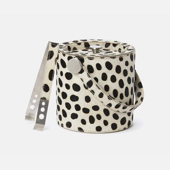 Bandar Dalmatian Print Ice Bucket W/ Tong Round Hair-On-Hide