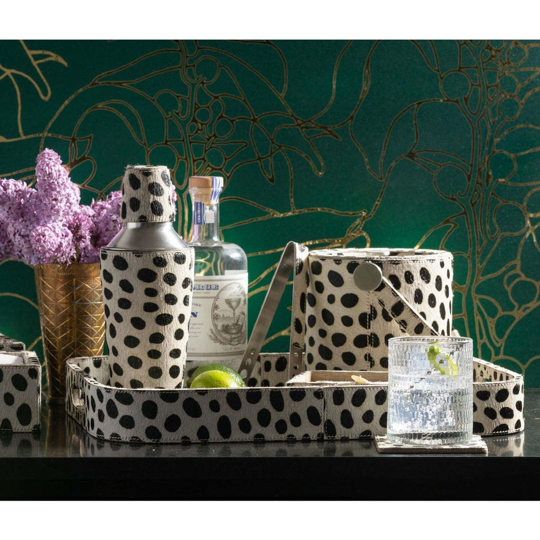 Bandar Dalmatian Print Ice Bucket W/ Tong Round Hair-On-Hide