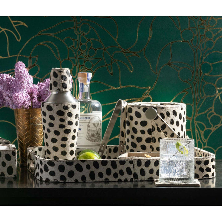 Bandar Dalmatian Print Ice Bucket W/ Tong Round Hair-On-Hide