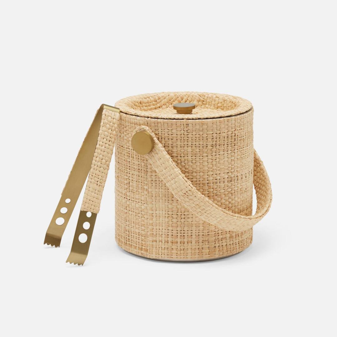 Barth Natural Gold Ice Bucket W/ Tongs Round Raffia