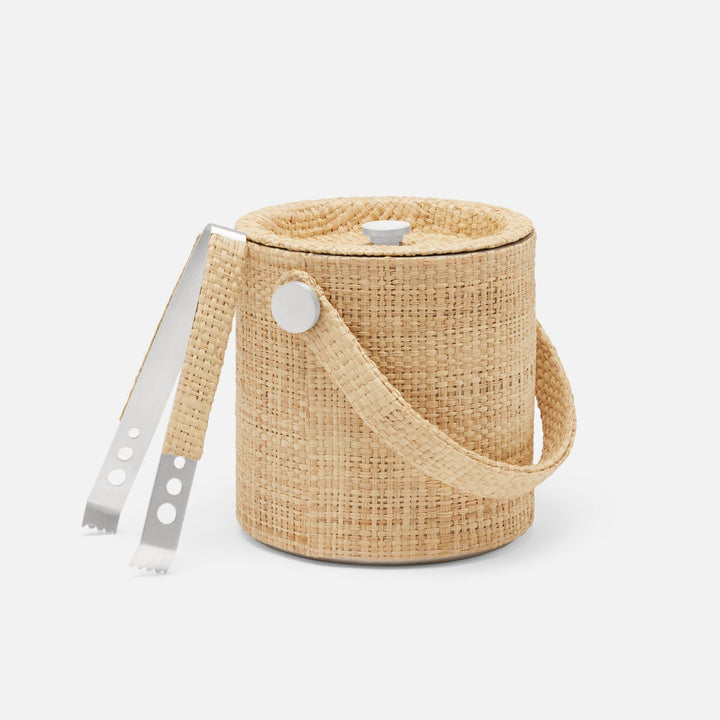 Barth Natural Silver Ice Bucket W/ Tongs Round Raffia