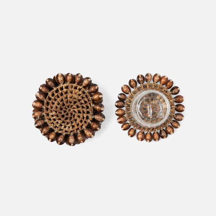 Bondi Natural Cowrie Shell/Brown Pandan Leaf Round Coasters Set Of 4