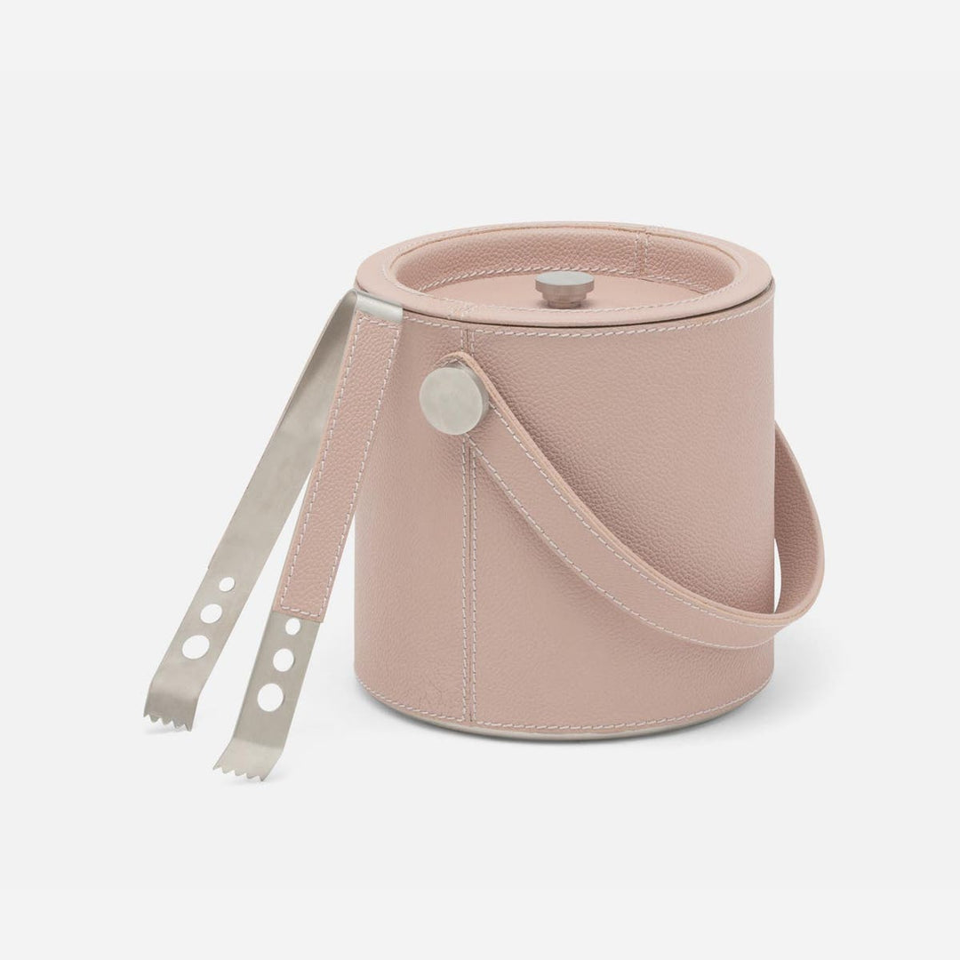 Bristol Dusty Rose Ice Bucket W/ Tongs Round Full-Grain Leather