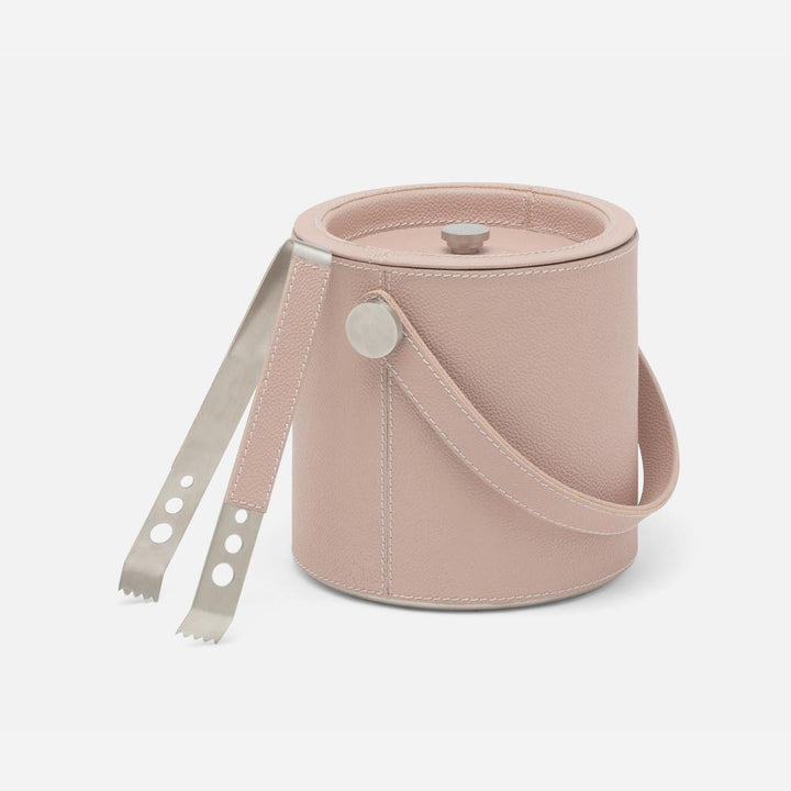 Bristol Dusty Rose Ice Bucket W/ Tongs Round Full-Grain Leather