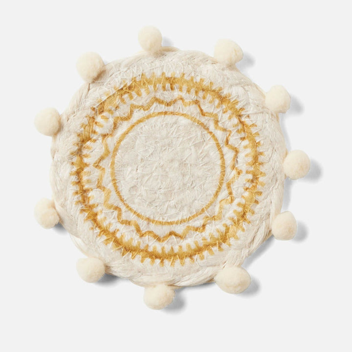Giada White/Natural Pom Pom Set Of 4 Coasters Jute