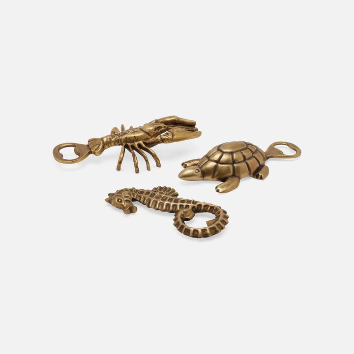 Gio Sealife Bottle Openers Antique Brass Set Of 3