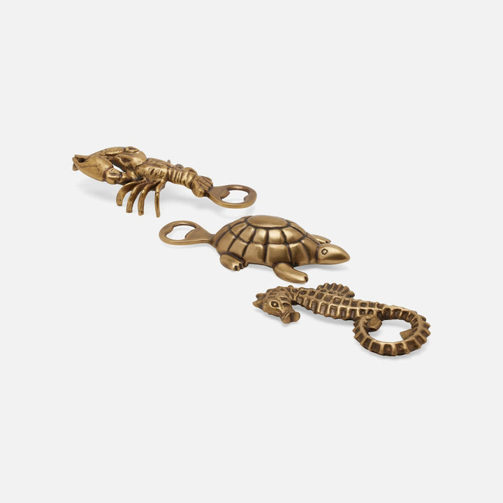 Gio Sealife Bottle Openers Antique Brass Set Of 3