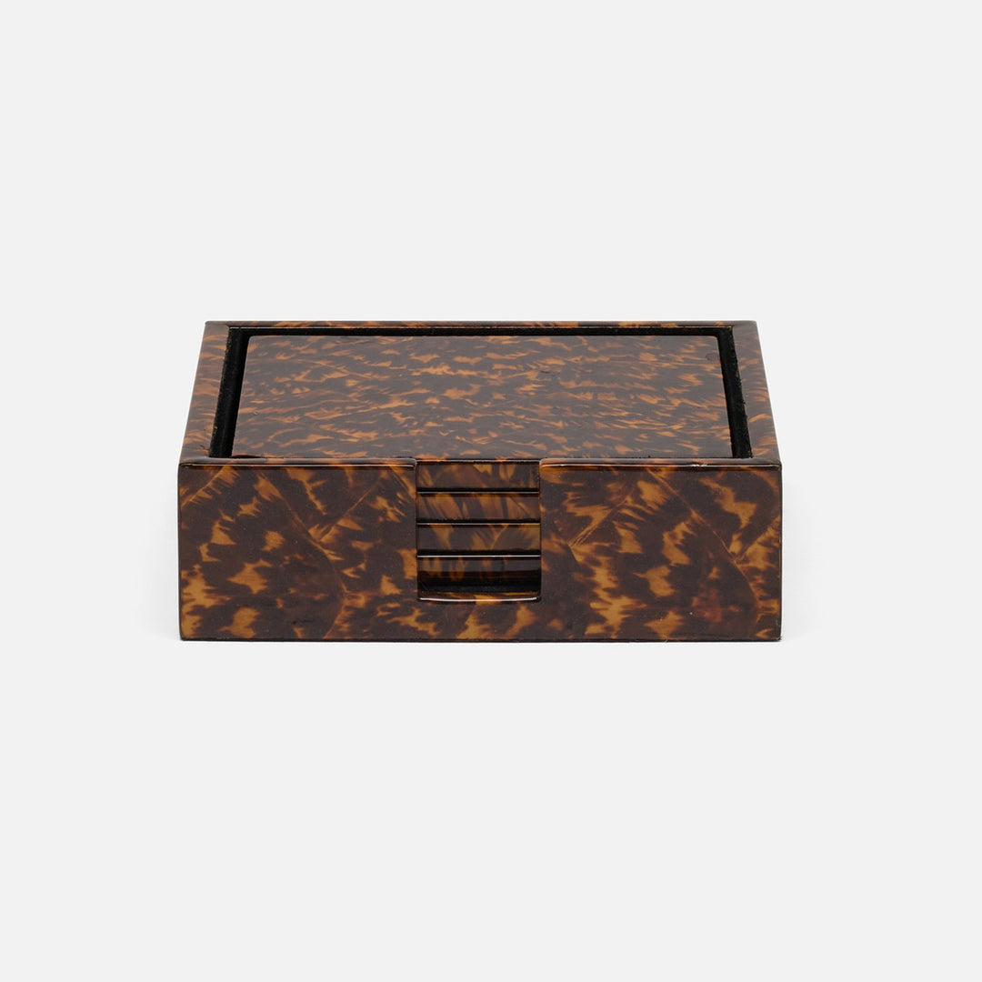 Hartley High-Gloss Set Of 4 Coasters With Box Faux Tortoise