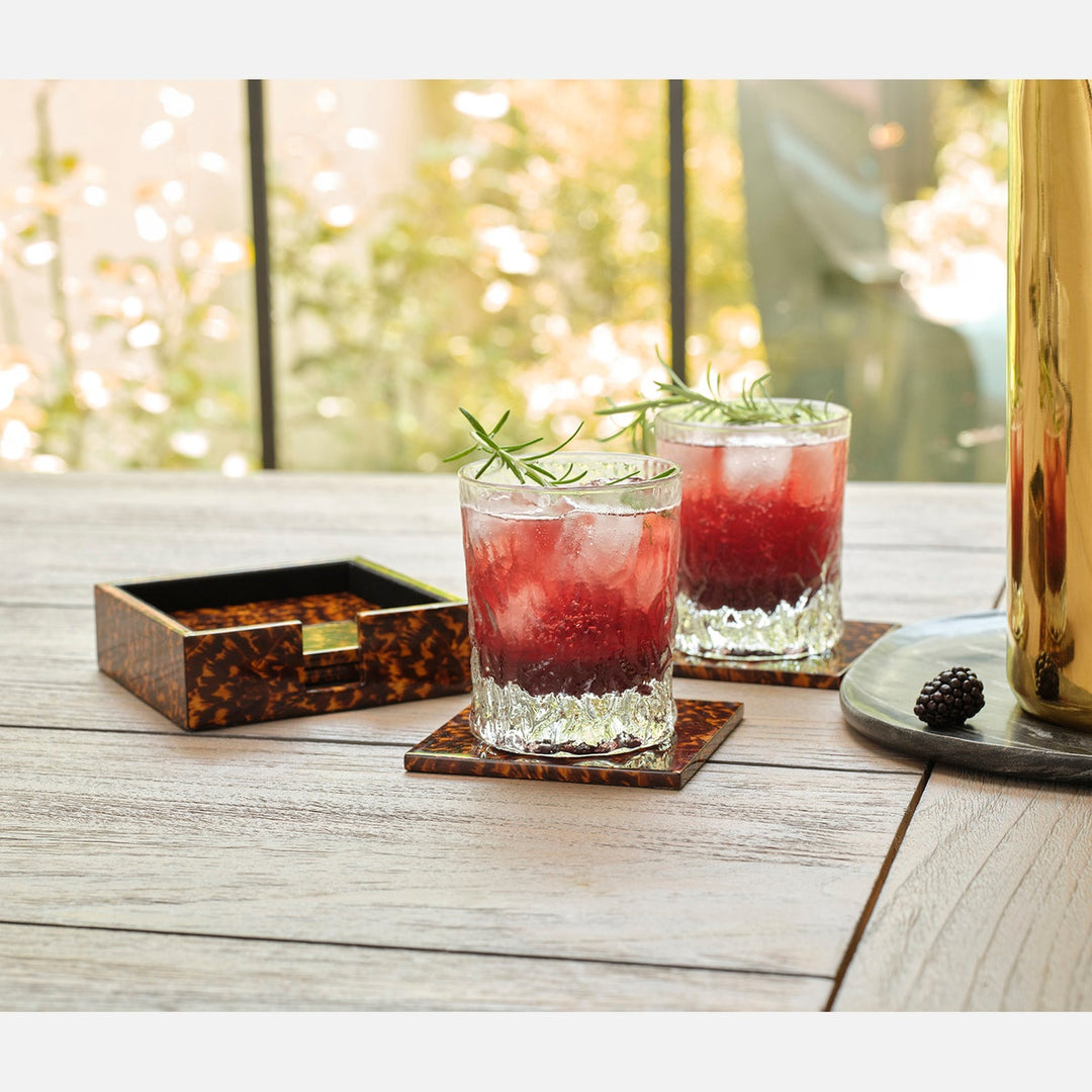 Hartley High-Gloss Set Of 4 Coasters With Box Faux Tortoise